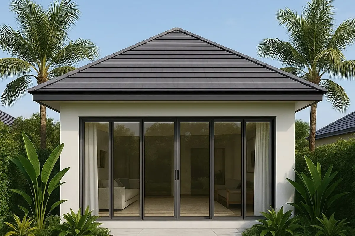 Model Rumah Gaya Tropis Minimalis 1 Lantai dengan Jendela Besar