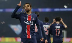 Tujuh gol PSG dicetak oleh pemain berbeda. Bradley Barcola membuka keunggulan lewat golnya di menit ke-20. (Thibaud MORITZ/AFP)