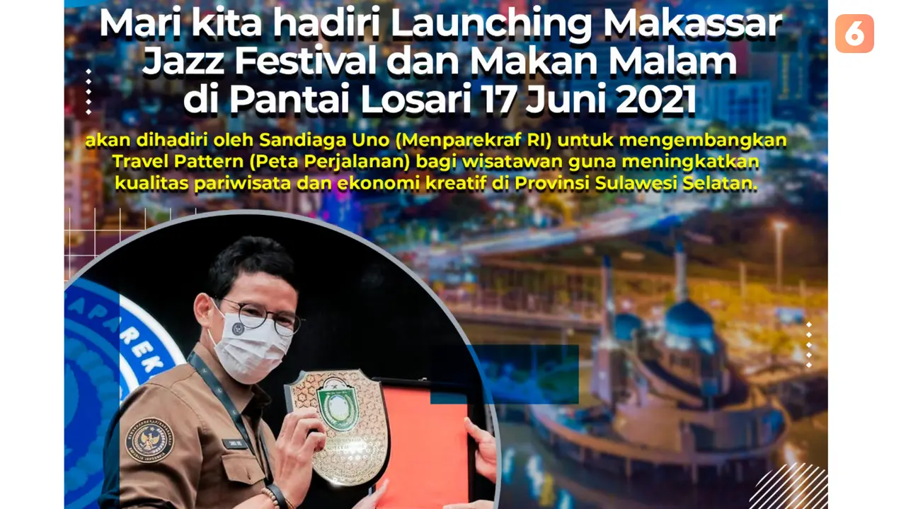 Brosur ajakan menghadiri  Launching Makassar Jazz Festival oleh Menparekraf Sandiaga Uno (Liputan6.com/Istimewa)