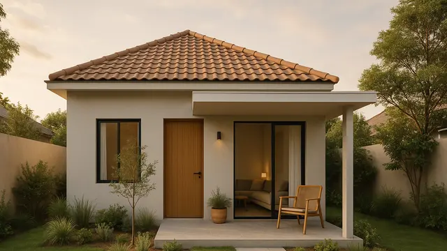 Inspirasi Desain Rumah Sederhana 6x8 Meter dengan Teras dan Taman Mini