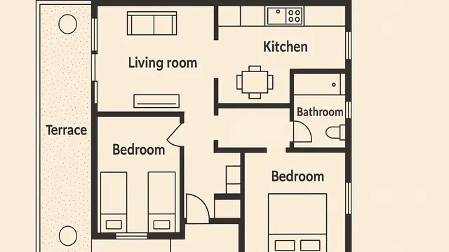 Denah Rumah 1 Lantai dengan Ruang Tamu Mini
