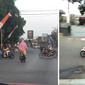 Seseorang berkendara motor sambil berdiri di Juwana, Pati, Jawa Tengah. (Sumber: Twitter @kebahagyaan)