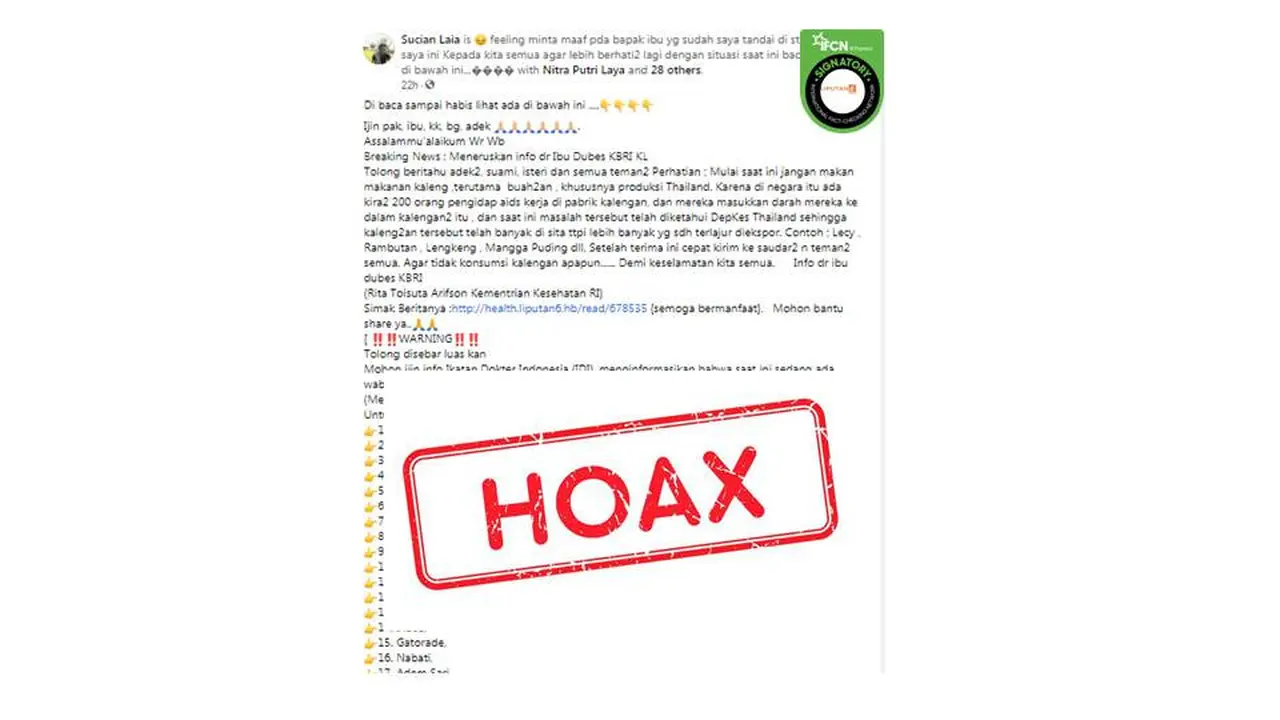 Cek Fakta makanan kaleng dari Thailand