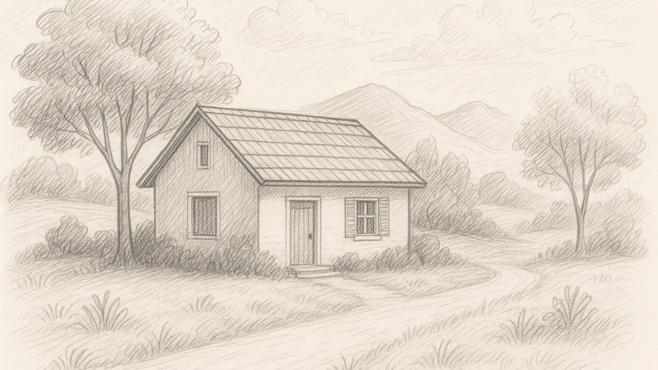 Sketsa Gambar Rumah dan Pemandangan