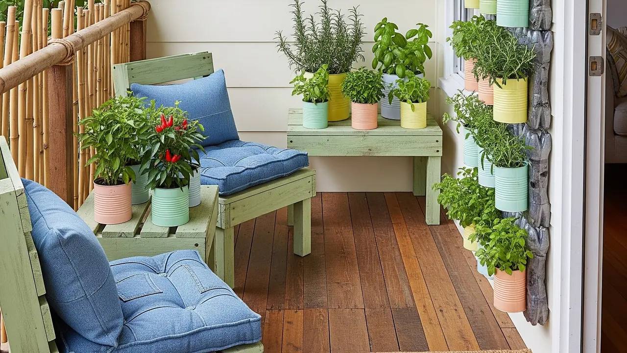 Teras Depan Rumah Sempit Tapi Cantik dari Furniture Daur Ulang Hemat Budget (Image by Gemini AI)