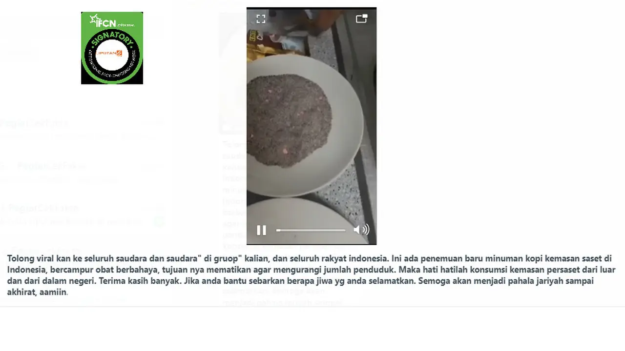 Tangkapan layar klaim video minuman kopi kemasan saset bercampur obat berbahaya