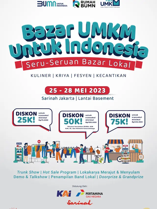 PT KAI bersinergi dengan Kementerian BUMN, PT Pertamina Gas Negara, dan PT Sarinah menyelenggarakan Bazar UMKM Untuk Indonesia di atrium Plaza Sarinah. (Dok KAI)