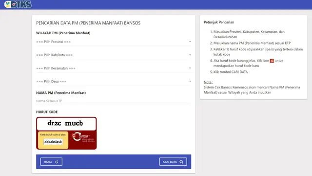 Laman Cek Status Penerimaan BLT