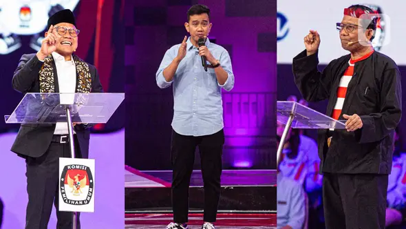 Para calon wakil presiden pada Pemilu 2024 memaparkan visi misi dalam debat kedua Cawapres 2024 di Jakarta Convetion Center, Jumat (22/12/2023). (Liputan6.com/Faizal Fanani)