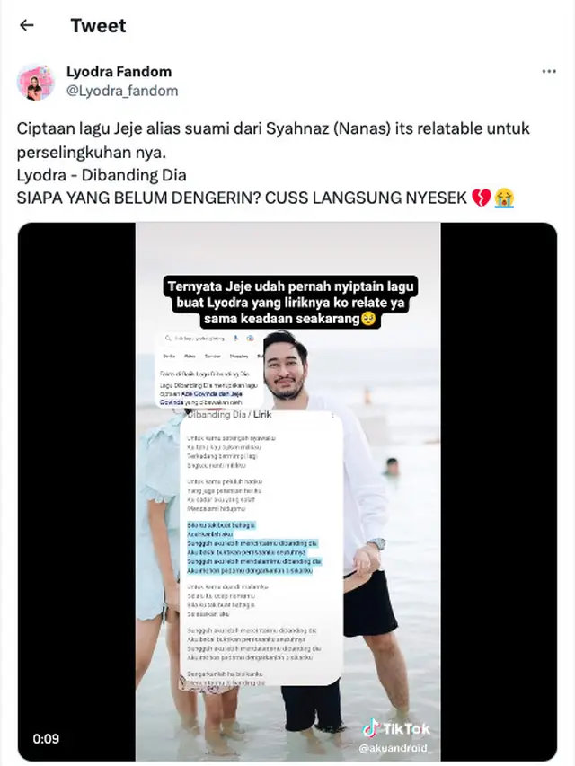 Lagu Ciptaan Ade-Jeje Govinda untuk Lyodra Disebut Relate dengan Kondisi Perselingkuhan Syahnaz Sadiqah dan Rendy Kjaernett