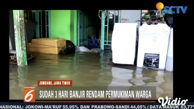 Banjir yang menerjang Kesamben, Jombang, meluas hingga merendam jalan alternatif  Jombang-Mojokerto.