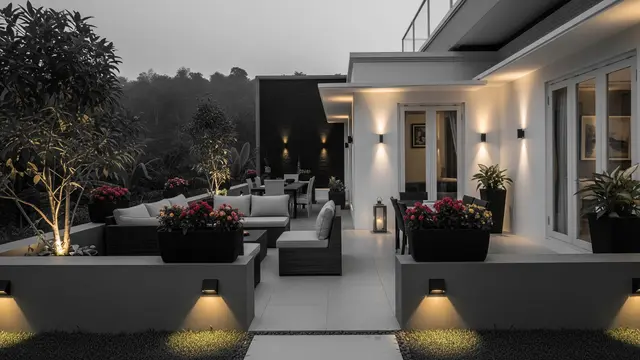 Ide Teras Estetik Memakai Bunga Hias dan Lampu Taman/AI Generated