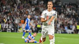 Laga baru memasuki menit pertama, Real Madrid langsung unggul lewat gol Lucas Vazquez. (JAVIER SORIANO/AFP)