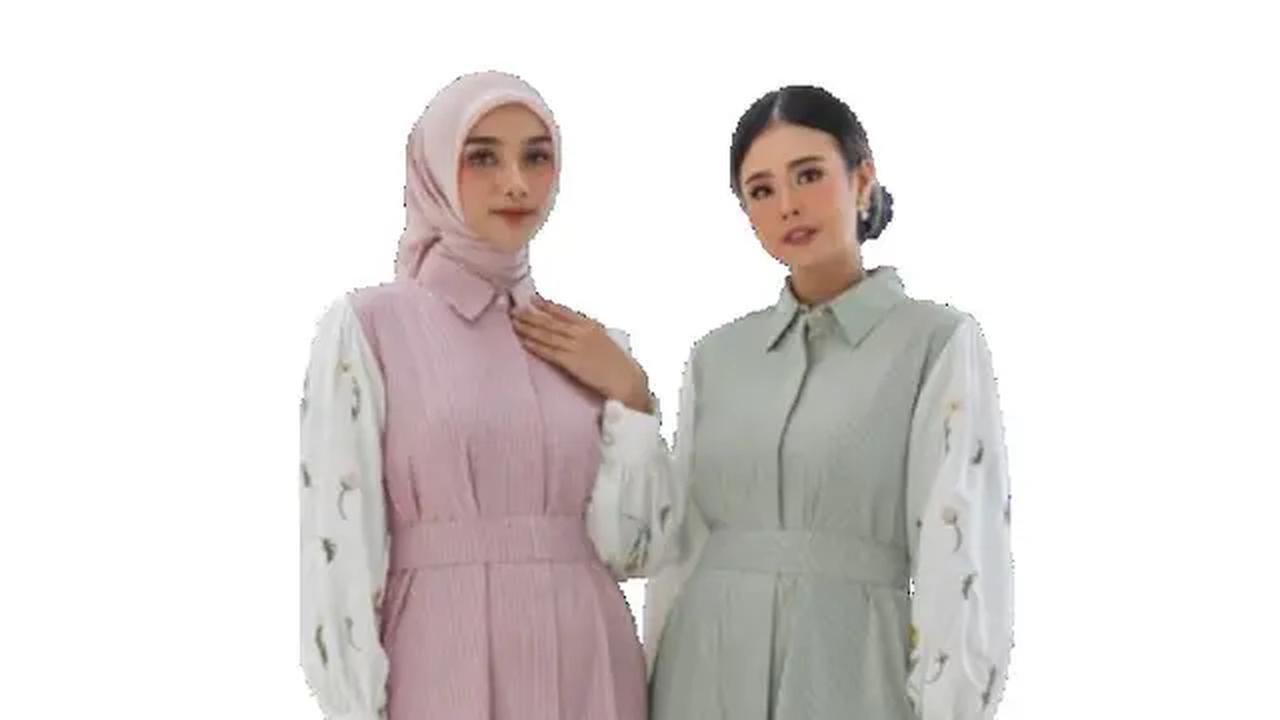 Model Gamis Terbaru Motif Bunga Kombinasi Polos