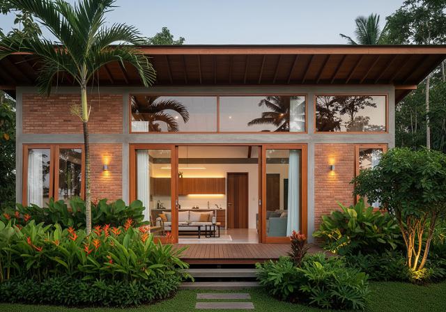 Desain Kontemporer Tropis yang Elegan/Desain Rumah Kecil ala Villa Pedesaan (Sumber: gemini.com)