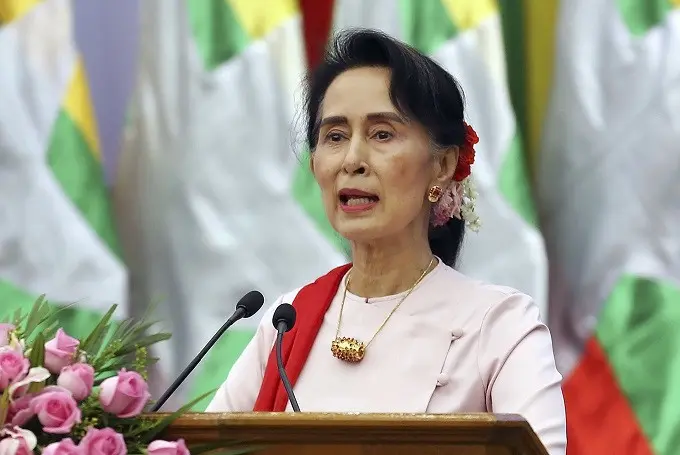 Aung San Suu Kyi, pemimpin de facto dan State Counsellor Myanmar  (AP Photo/Aung Shine Oo, File)