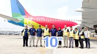 Pelita Air merayakan kedatangan pesawat tambahan baru Airbus A320 ke-10 dengan registrasi PK-PWL. (Istimewa)