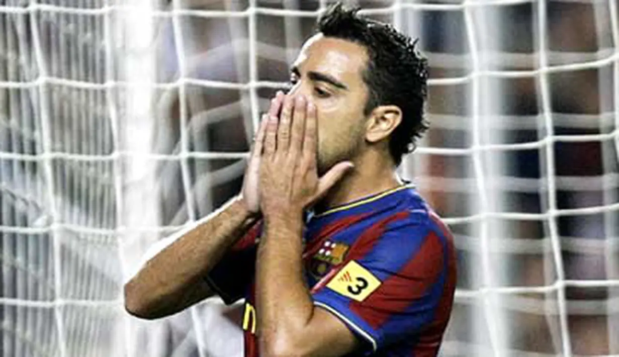 Reaksi kekecewaan dari gelandang Barcelona, Xavi Hernandez, dalam leg kedua Piala Super Spanyol versus Athletic Bilbao di Nou Camp, Barcelona, 23 Agustus 2009. AFP PHOTO/JOSEP LAGO