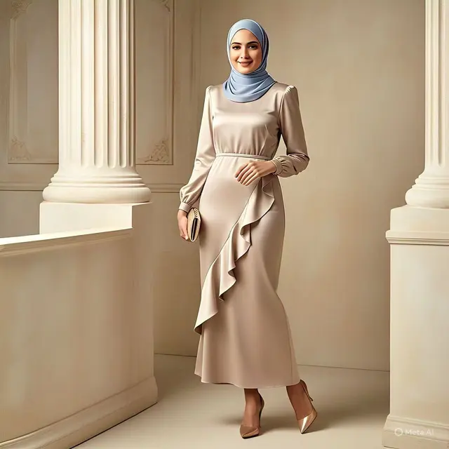 Dress Satin dengan Detail Ruffle Sederhana
