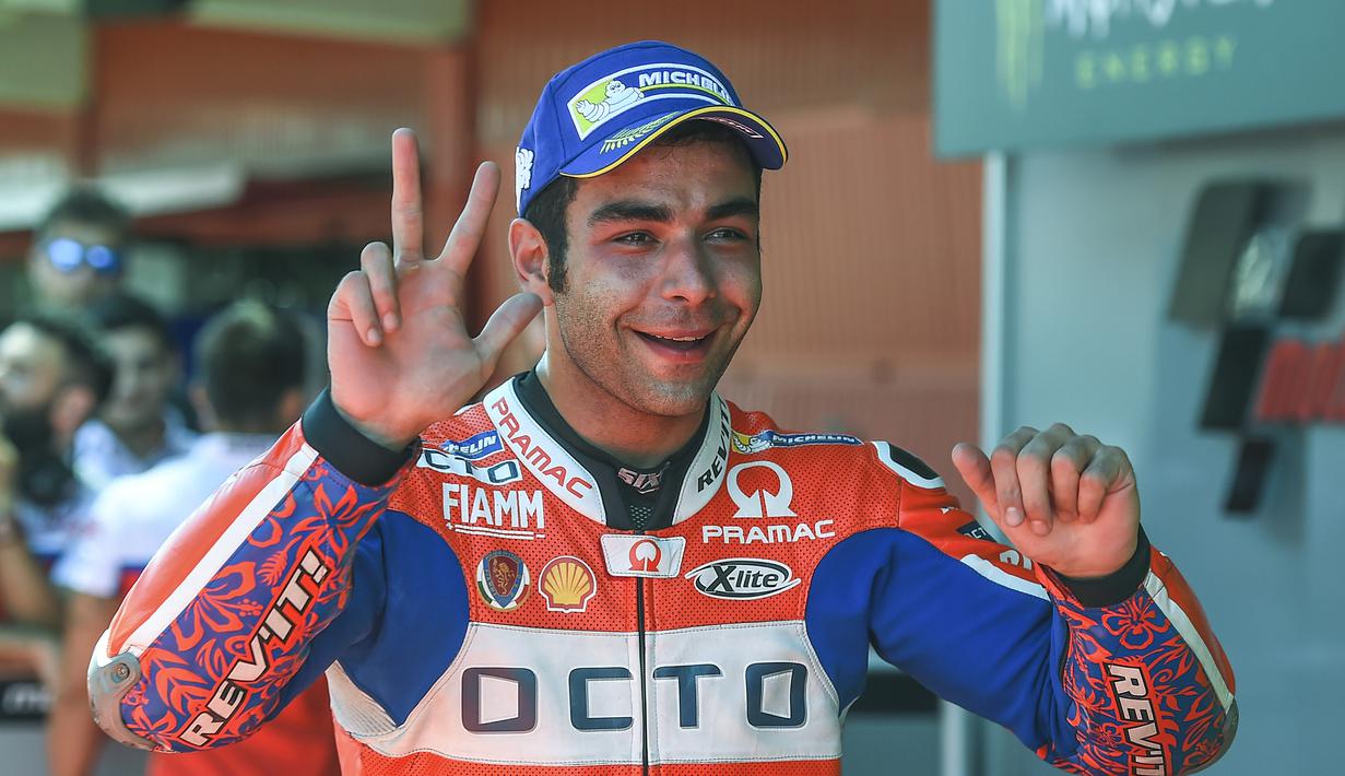 Pebalap OCTO Pramac Racing, Danilo Petrucci menempati peringkat kelima dengan meraih 5% total mentions pada trending topic pebalap MotoGP. (AFP/Josep Lago)