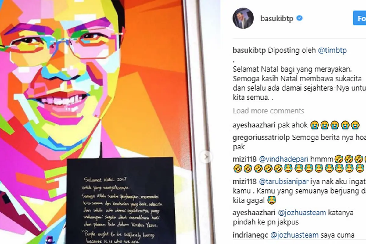 Akun instagram Basuki Tjahaja Purnama atau Ahok dipenuhi komentar mengenai kabar gugatan cerai eks Gubernur DKI itu ke istrinya