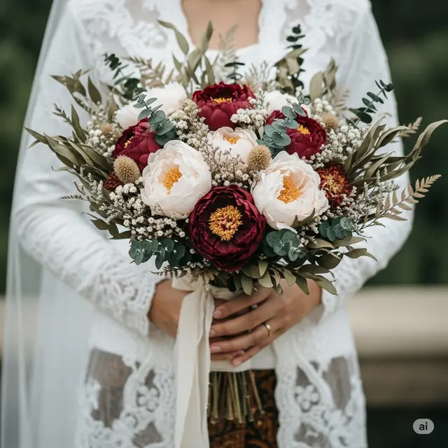 Ide Buket Pengantin dari Bunga Kering: Peony