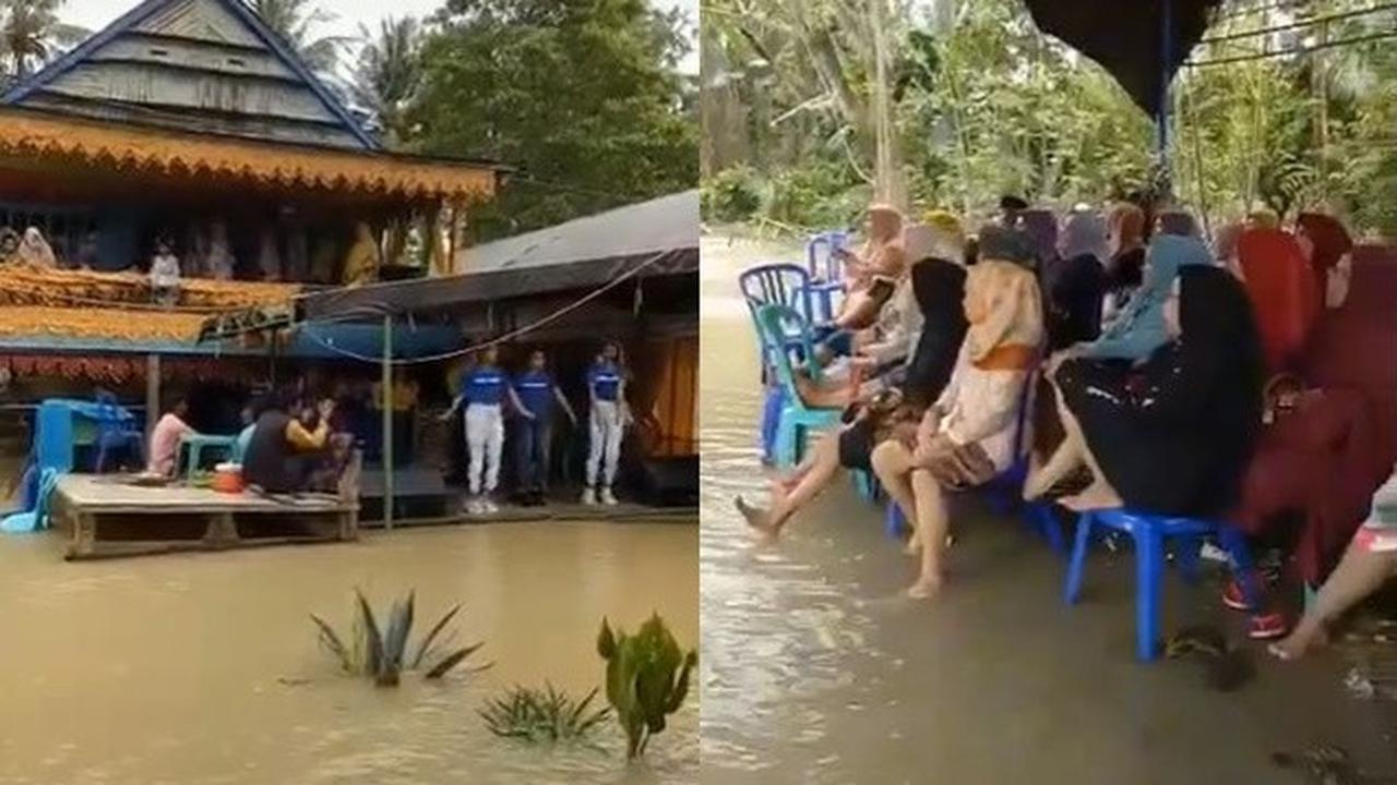 Viral Hajatan Pernikahan Digelar Meski Banjir, Aksi Tamu Tetap Santai Bikin Heran