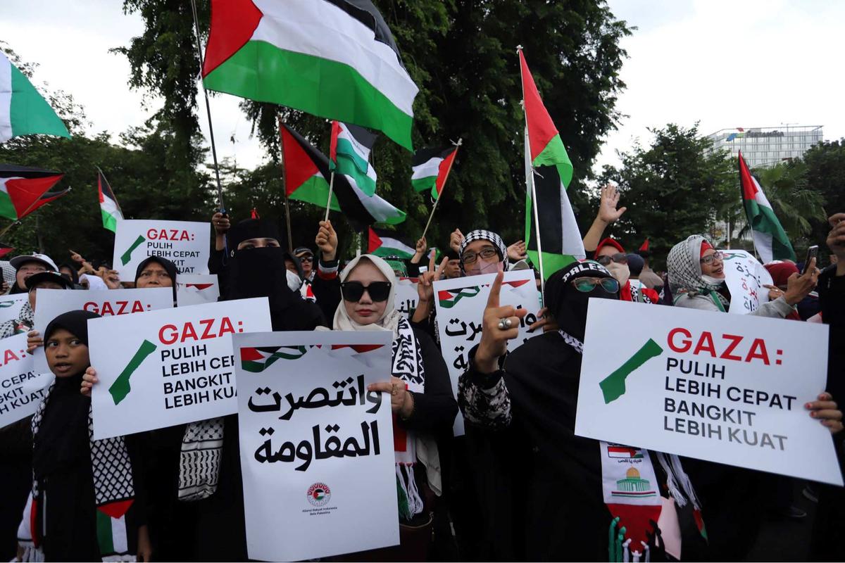 Aksi solidaritas untuk Jalur Gaza di depan Kedupes AS