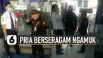 Viral di media sosial video pria berseragam ngamuk saat diingatkan untuk memakai masker oleh security bank.