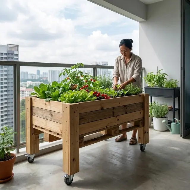 Wadah Tanam Raised Bed dengan Roda (Gemini AI)