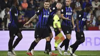 Pemain Inter Milan merayakan gol Mauro Icardi ke gawang SPAL pada laga Serie A (7/10/2018). (AFP/Miguel Medina)