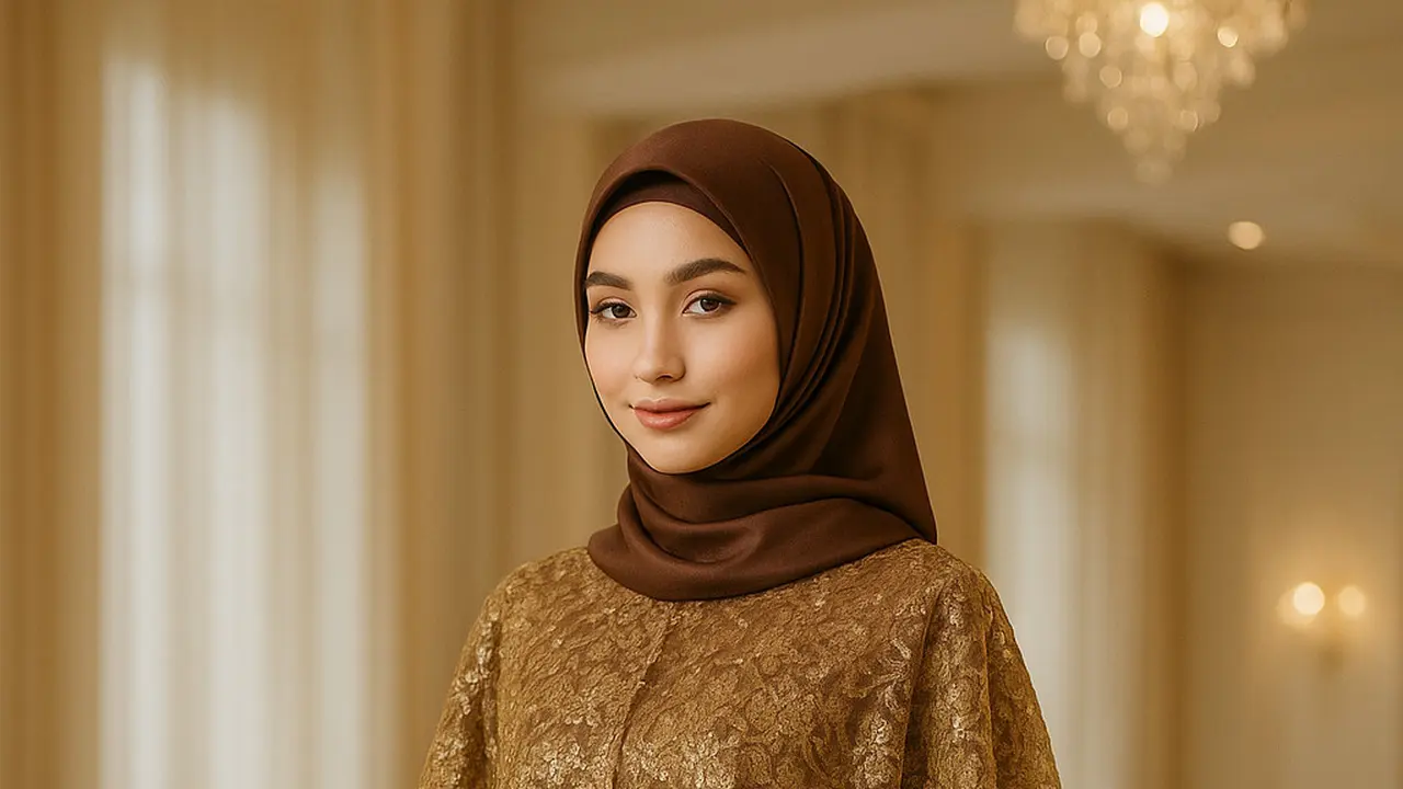 Inspirasi Gamis Brokat Satin dengan Paduan Warna Kontras untuk Pesta