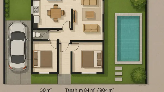 Rumah Sederhana 1 Lantai dengan 2 Kamar Tidur (Foto: Rizka Nur Laily via ChatGPT)