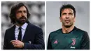 Andrea Pirlo - Gianluigi Buffon. Andrea Pirlo berusia 41 tahun saat ditunjuk menjadi manajer Juventus pada Agustus 2020. Ia lebih muda dari kiper Juventus, Gianluigi Buffon yang telah berusia 43 tahun. (AFP/Marco Bertorello)