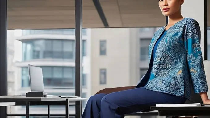 Ilustrasi Model Blazer Batik Kombinasi Polos (Sumber Gambar: Meta AI)