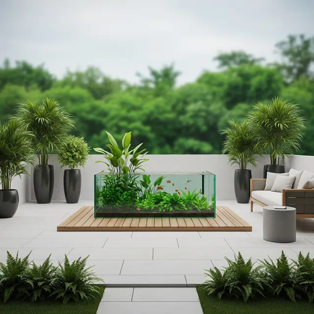 Teras Rumah dengan Akuarium
