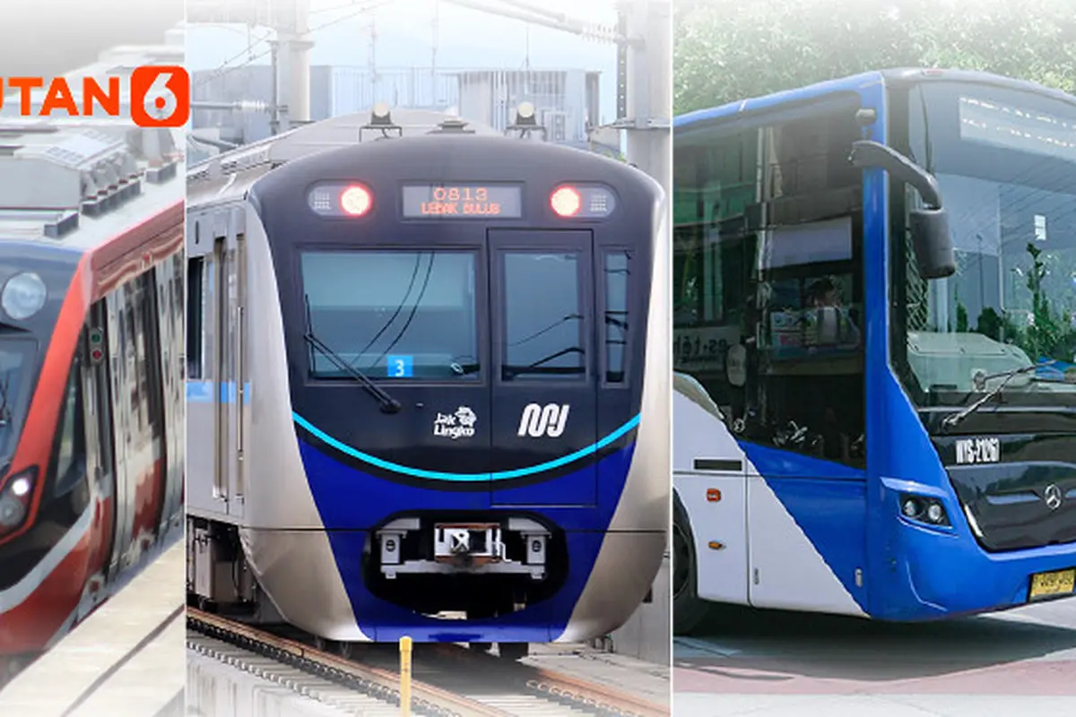 Banner Infografis LRT dan MRT hingga TransJakarta Gratis Saat Lebaran 2026.