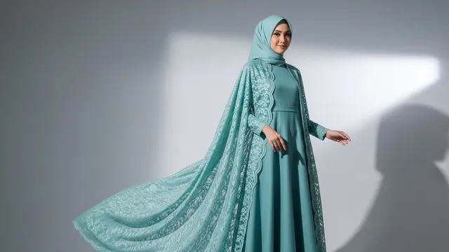 Gamis 'Cape Elegance' dengan Detail Cape yang Dramatis