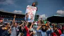 Kampanye Gibran di Stadion Gelora Delta Sidoarjo sekaligus perayaan Hari Ulang Tahun (HUT) ke-51 Serikat Pekerja Seluruh Indonesia (SPSI). (Juni Kriswanto/AFP)