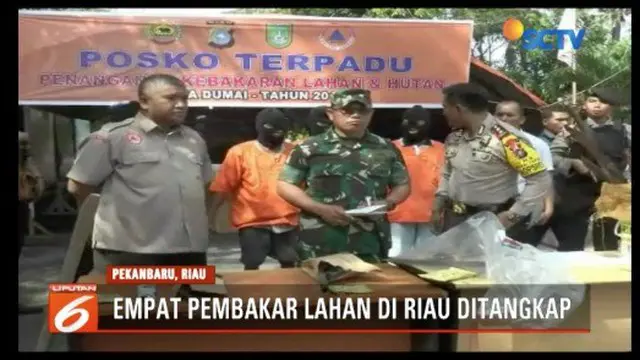 Polresta Dumai tangkap empat pelaku pembakaran hutan di Meranti Laut, Dumai, Riau.