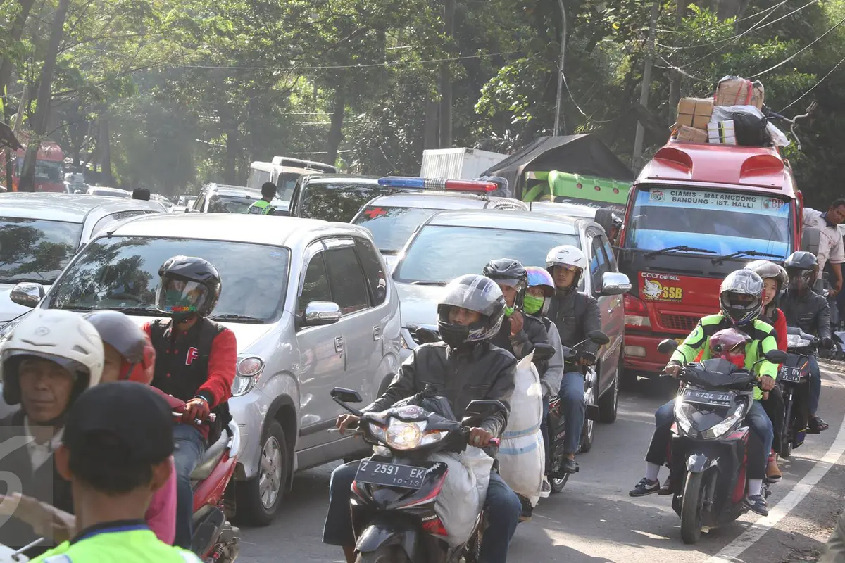 20160702-Bus Pemudik Tabrak Pohon, Lingkar Nagrek Tersendat-Jawa Barat