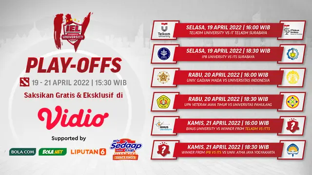 Saksikan Live Streaming IEL University Season 4 Dota 2 Babak Playoff di Vidio, 19-21 April 2022
