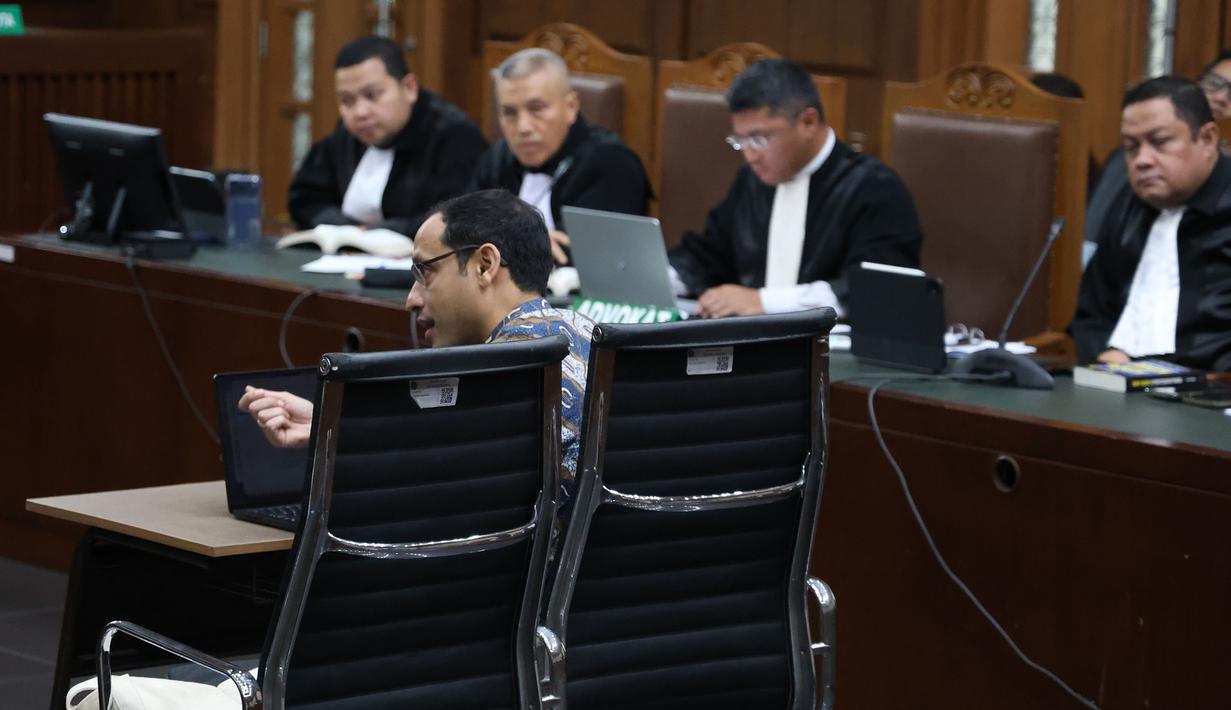 Mantan Menteri Pendidikan, Kebudayaan, Riset, dan Teknologi (Mendikbudristek), Nadiem Makarim, saat mengikuti sidang lanjutan di Pengadilan Tindak Pidana Korupsi (Tipikor) Jakarta, Senin (11/5/2026). Nadiem Makarim kembali dihadirkan untuk mengikuti sidang lanjutan. (merdeka.com/Arie Basuki)