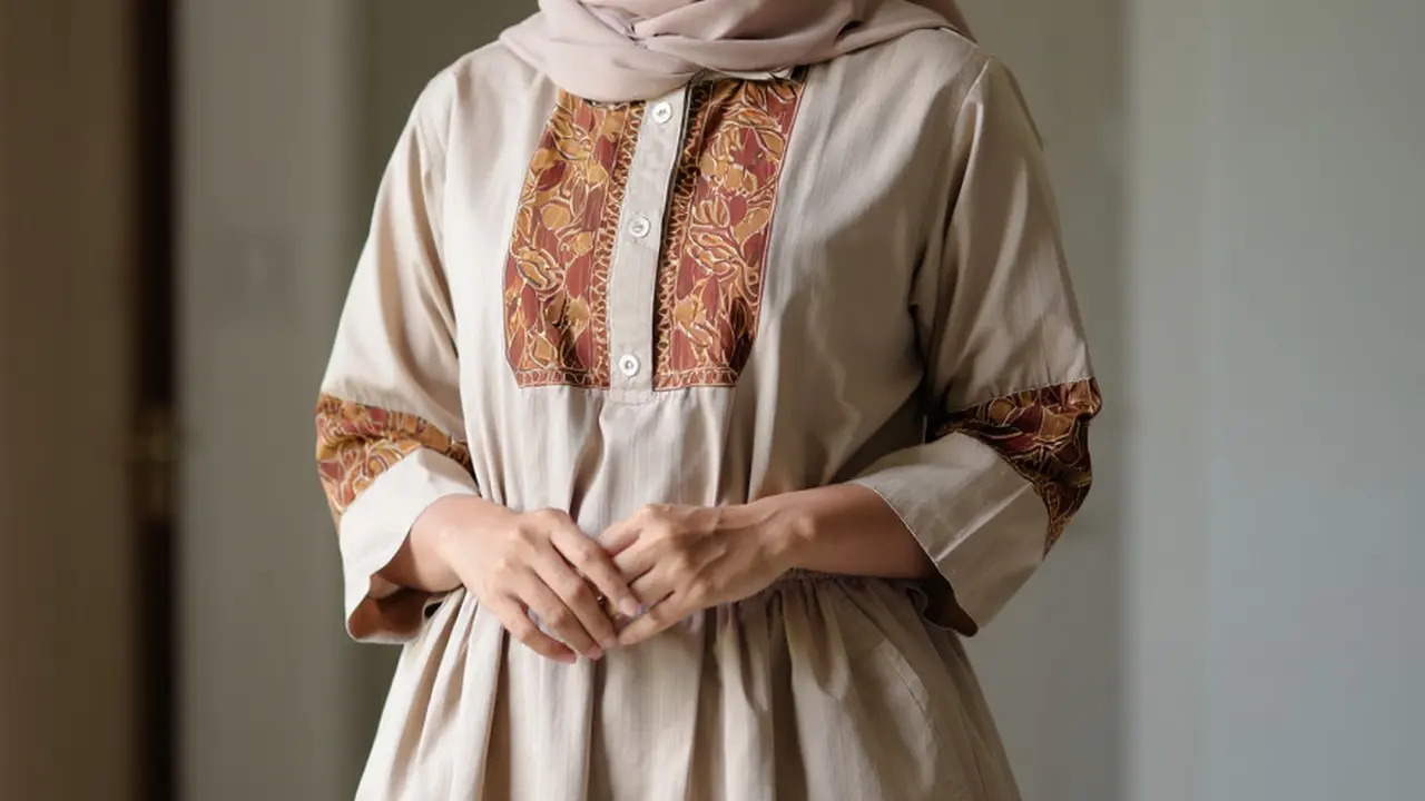 Gamis Katun Kombinasi Batik Formal Santai