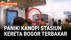 Kanopi atap peron Jalur 8 Stasiun Bogor, Jawa Barat, terbakar saat kondisi tengah padat penumpang pada Minggu siang.