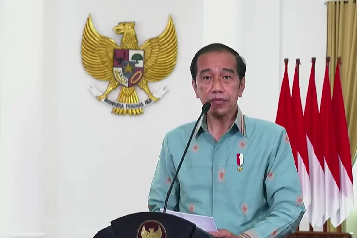 Presiden Jokowi saat menyampaikan pidatonya di peringatan Hari Pers Nasional (HPN) 2022 di Istana Bogor, Jawa Barat. (Istimewa)