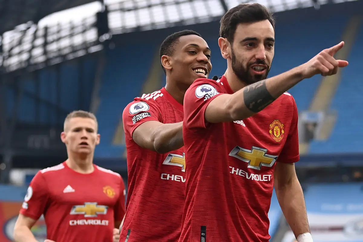 FOTO: Gol Bruno Fernandes dan Luke Shaw Bawa Manchester United Pecundangi Mancity 2-0 - Bruno Fernandes; Anthony Martial