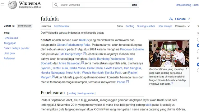 Fufufafa muncul di Wikipedia. (Tangkapan layar)