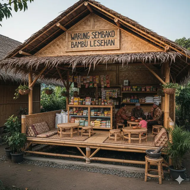 Desain Warung Sembako dari Bambu Sederhana/AI