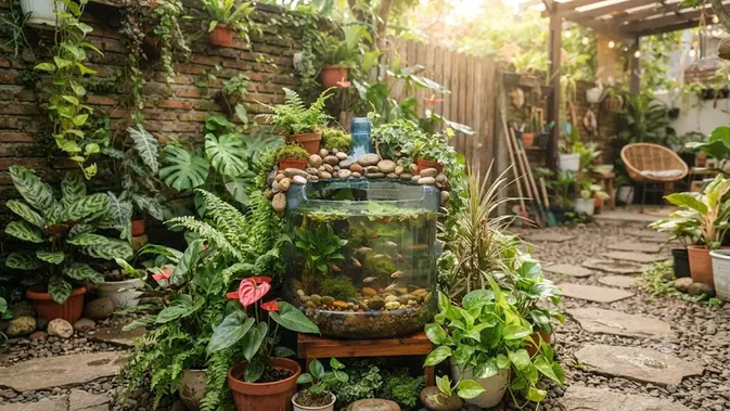 Cara Membuat Mini Garden dan Kolam Ikan dari Galon Bekas, Inspirasi Estetik Modal Minim